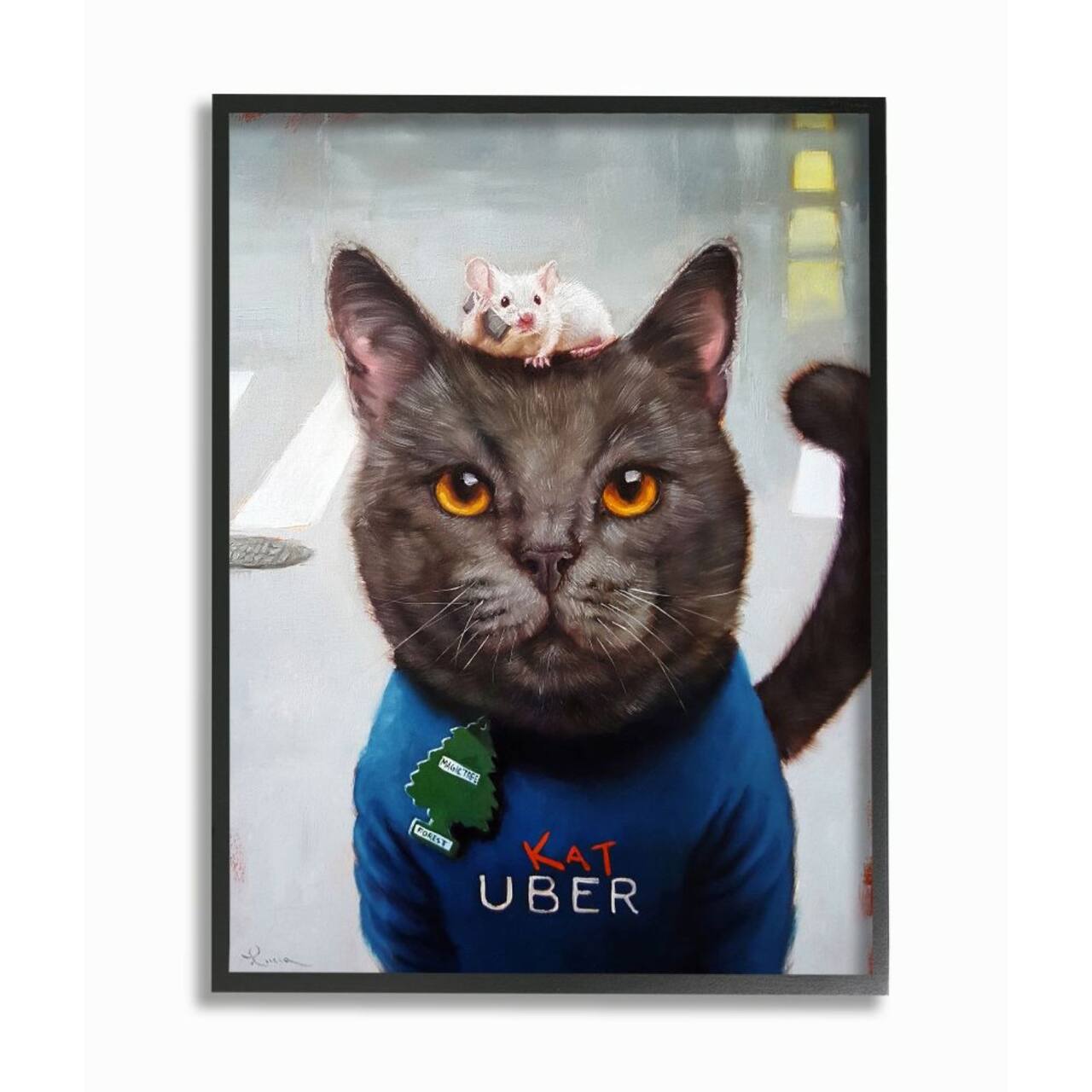Stupell Industries Cat Taxi Ride Share Black Framed Giclee Textured Wall Art